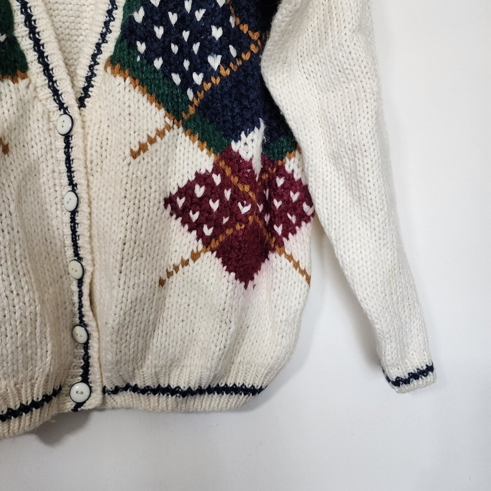 ​Vtg Maggie Lawrence Argyle Ramie Blend Cardigan Sweater L - Picture 6 of 10